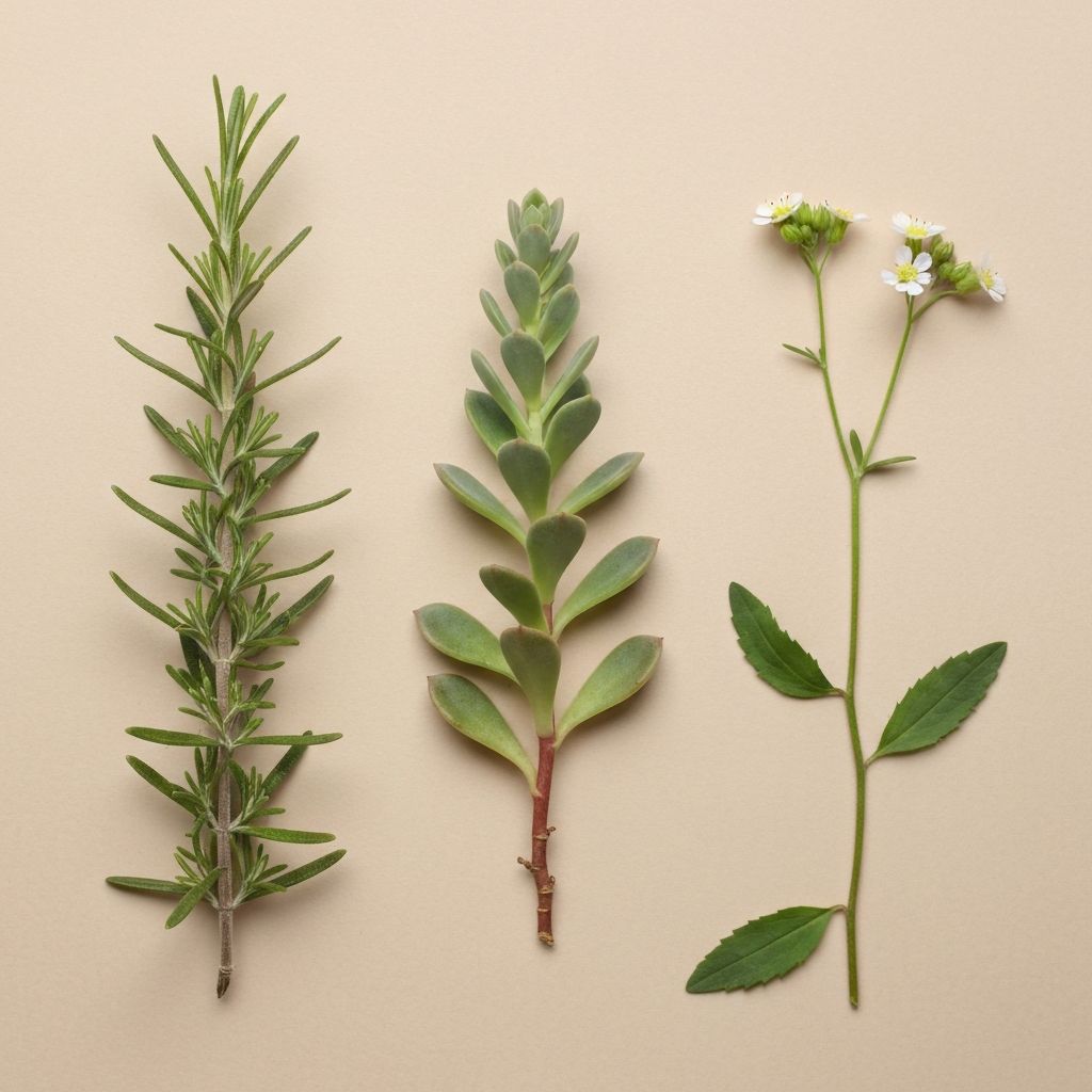 Nährstoffreiche Pflanzenmaterialien und Kräuter Studio-Arrangement