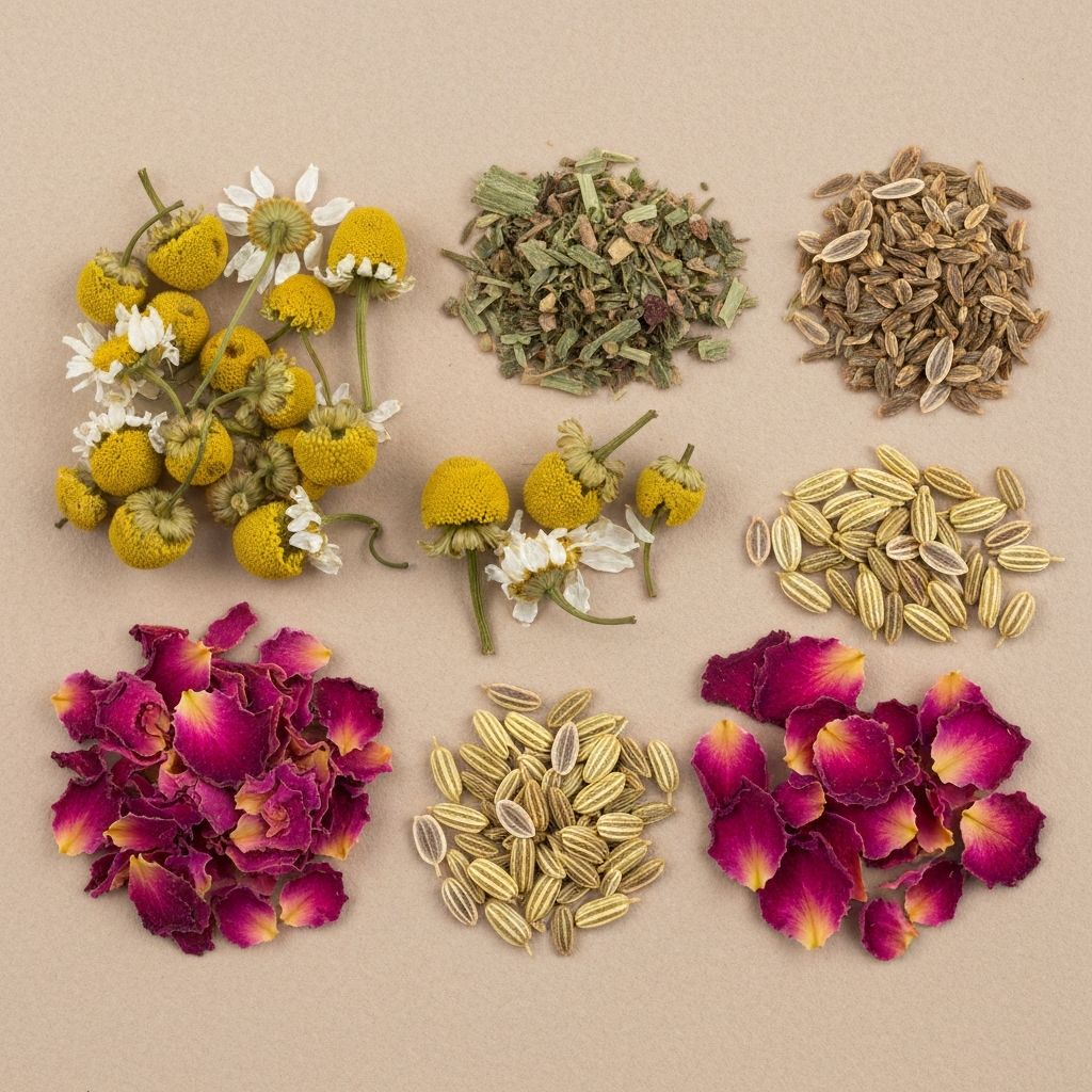 Getrocknete Kräuter und Pflanzenmaterial in Nahaufnahme
