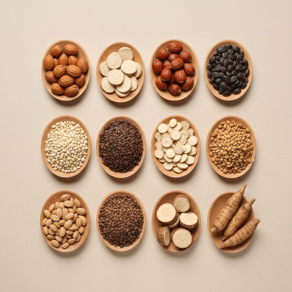 Nährstoffreiche Pflanzenmaterialien Samen Nüsse Wurzeln Studio